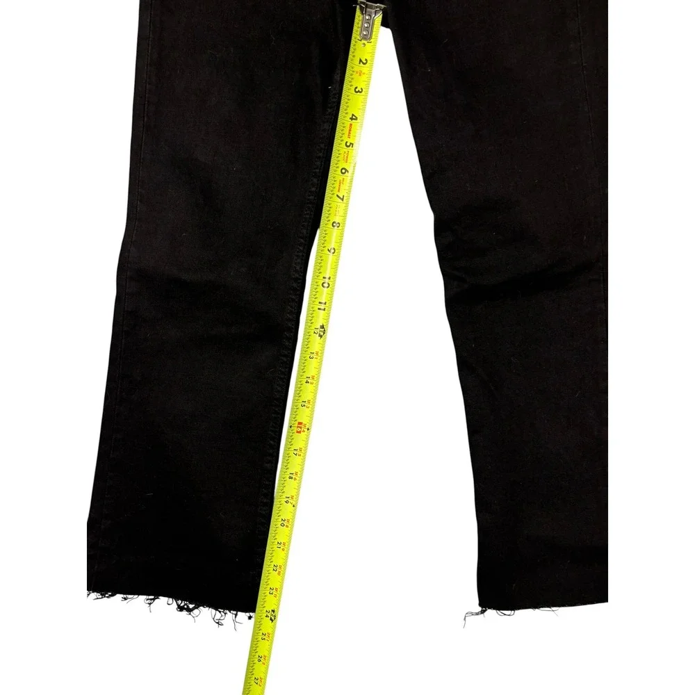 Zara‎ Womens Black High Rise Straight Leg Jeans Raw Hem Size 6